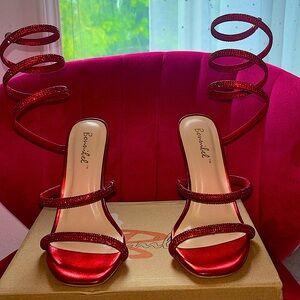 Red wrap up heels glittery sparkly red heels size 6